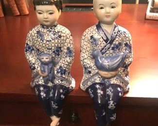 Porcelain Chinese Boy and Girl Shelf Sitters Figurines