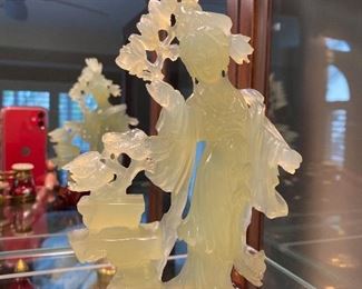 Light jade sculpture Geisha 6” tall