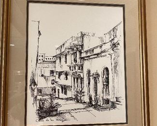 Framed etching of Calle De Las Monjas