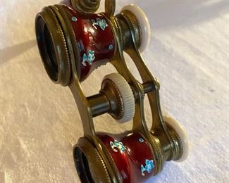 Beautiful opera glasses in brass and enamel design from Chavange and Co Paris