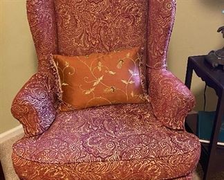 Upholstered wing back chair, comfy and in perfect condition!