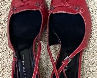 Red closed toe with strap from Saks Fifth Avenue