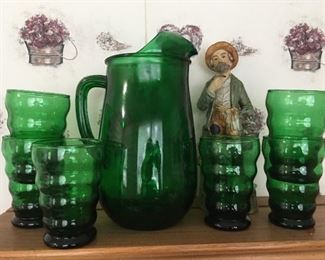 Green glass & pitcher set. Absynthe, anyone?