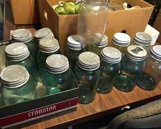 blue Mason jars w/ zinc lids