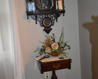 Gorgeous Victorian Wall Shelf Display and Pedestal Accent Table with Drawer