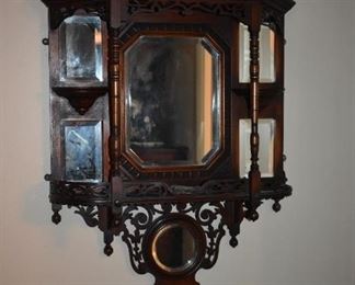 Lovely Antique Victorian Wall Display Shelving offset with Beautiful Beveled Mirrors to accent your special display pieces
