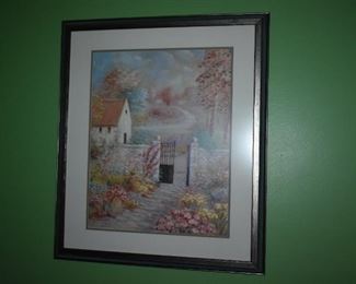 Beautiful Framed Water Color of Gated Cottage,  signed by M. Beuderux '88