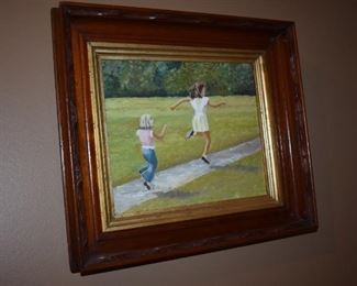 FramedPainting of Girl's in Play playing Hot Scotch