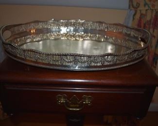 Antique Sheffield England  Silver Oval Gallery Tray with Beautiful Pierced Edging in George V Style 