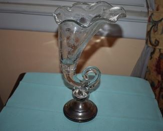 Very Rare and Gorgeous Antique Fostoria Glass and SterlingTrumpet Vase circa 1905