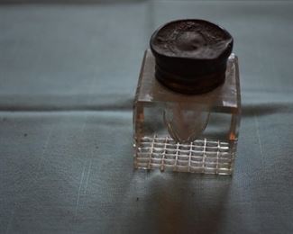 Antique Glass Inkwell with Hinged Sterling Lid