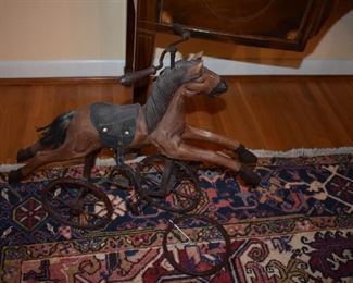 Antique Toy Horse Tricycle, Brought Down from Attic, needs wheel repair one rear wheel