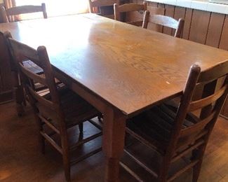 Antique Oak Table w/6 Unique Oak Chairs
