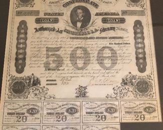 Several Confederate Loan Dollars Framed