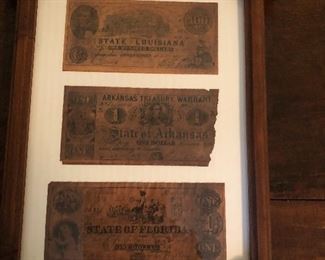 Confederate Bills Framed