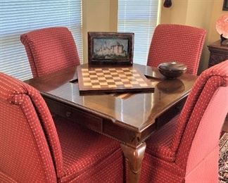 Game table with interchangeable center; 4 parson chairs