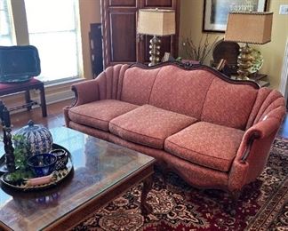 Lovely vintage sofa; large rug; large coffee table