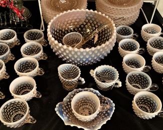 Hobnail punch bowl and cups