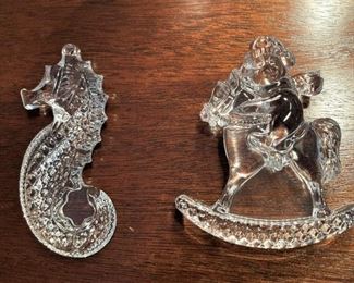 Waterford seahorse and rocking horse ornaments