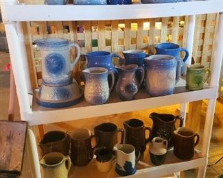 Pottery pitcher & bowl collection including salt glaze, Brush McCoy, & more