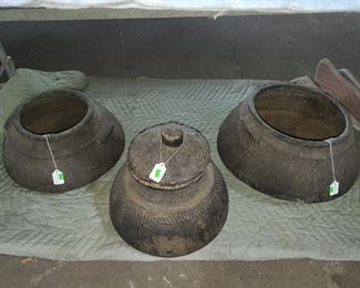Ancient stone vessels/bowls. Each piece is over 1 foot wide. 