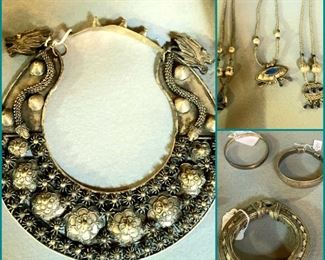 Maio Chinese silver necklace, bracelets, & Lapis pendant necklaces. 