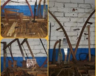 Vintage/antique tools including wheat sickles, cane axes, planers, saws, and more!