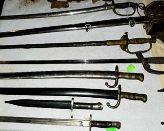 Swords including Japanese officer's sword. Bayonets. WWI & WWII.  