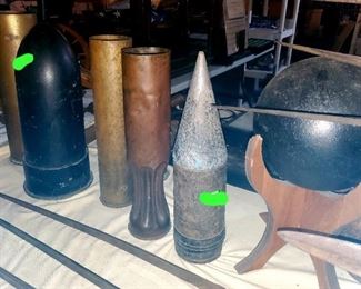 WWII trench art; artillery, & cannon ball. 