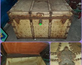 Large trunk canvass & brass. Stars. Possibly carnival/circus. 