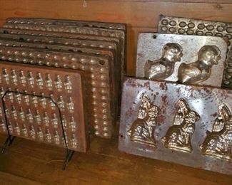 Antique candy molds: jelly beans, Easter bunnies, Chicks, & Santas. 
