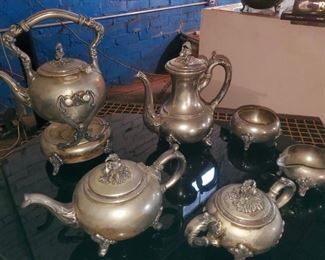 Silver over copper tea service