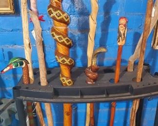 Hand carved wooden walking canes