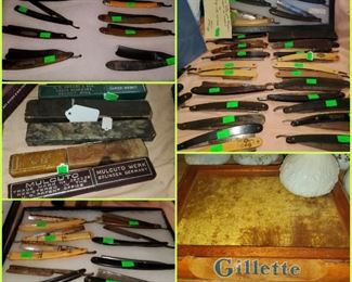Straight razor collection and Gillette razor display case. 