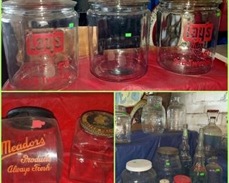 General Store Displays including Lays, Meadors', Squirrel Nut Zippers, Vinegar bottles, jars, and more!