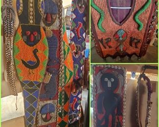 Beaded African tribal pieces. Top Right: Beaded Yoruba Diviner's vest. Nigeria. Heavy vest. 