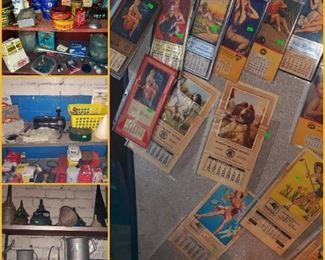 Gas & Oil collectibles including vintage calendar collection, oil cans, tins, & more.