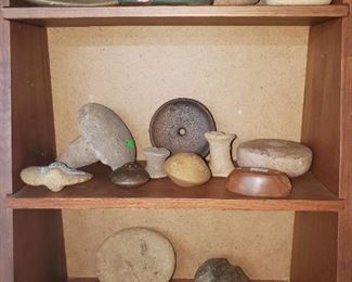 Native American discoidals, boat stones, pottery trowel, spools, ax/hammer, mortars, bannerstone, and more. 