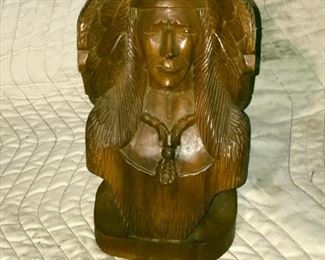 Wooden eagle and Indian carving