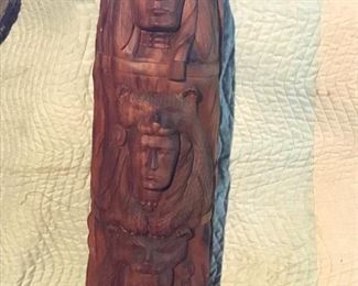 Totem wooden carved pole. Indian/Native American