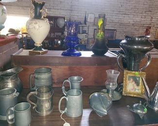 Vintage mugs and glass. Fabulous cobalt vase. 