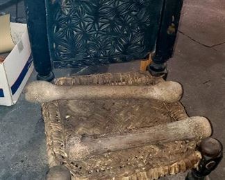 Swat Valley chair (Pakistan/Afghanistan) and two stone grinders/pestles