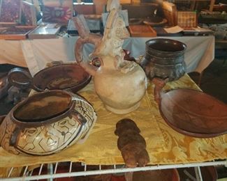 Native Peru, Mexico, Columbia. Incan, Shipibio effigy bowl, stirup pitcher, & more. 