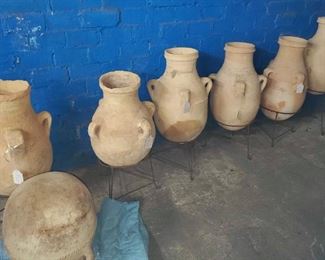 Large antique terracotta olive jars. Probably Greek. 