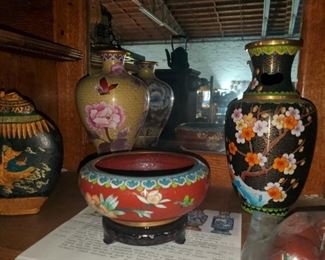 Cloisonné vases and bowl.  