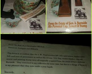 Cup & saucer and stamp from the collection of General Burnside. Civil War. 