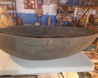 Antique hand carved wooden boat style bowl