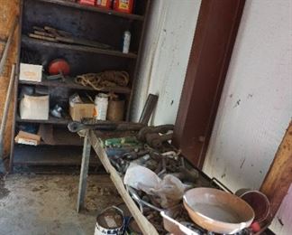 work table, hardware, tools