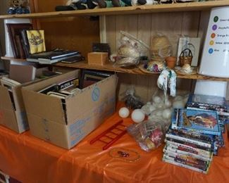 craft supplies, books, DVDs