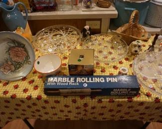 serving trays, marble rolling pin